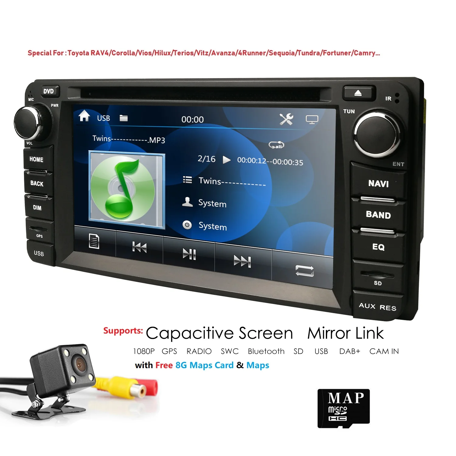 2 din Автомобильный Радио gps автомобильный dvd-плеер для Toyota Corolla Auris Fortuner Estima vios Innova