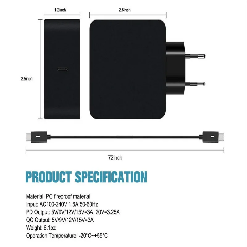 USB Type C PD зарядное устройство с питанием 65 Вт портативное настенное адаптер для
