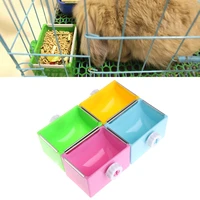 pet feeding bowl rectangle plastic fix cage food water feeder bowl for rabbits cats bird pet