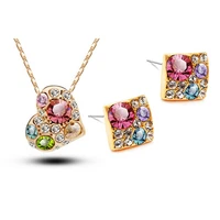 rose gold color crystal wedding bridal heart color jewelry sets wholesales fashion jewelry for women