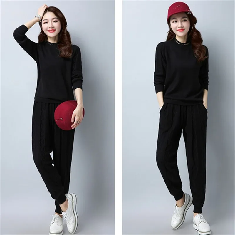 Neploe трикотажные Для женщин Однотонный свитер и длинные штаны с круглым вырезом