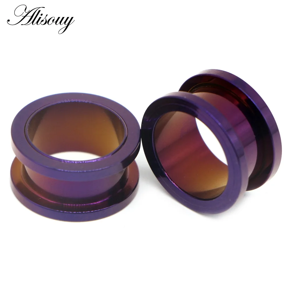 EM0035G Purple Новые 2шт Красочные анодированные нержавеющей стали винт подходят уха плоти тоннеля серьги штекер ювелирные изделия с расширителем для тела Пирсинг Серьги измерительные приборы - Окраска металла: EM0035G Purple