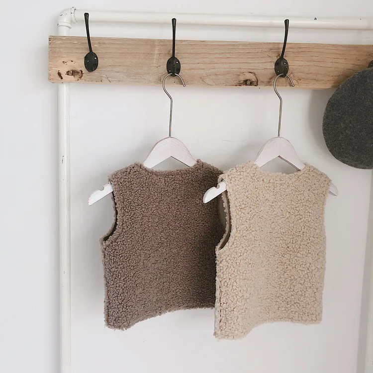 Осенне зимний детский жилет из овечьей шерсти 2018 куртка с карманами для девочек