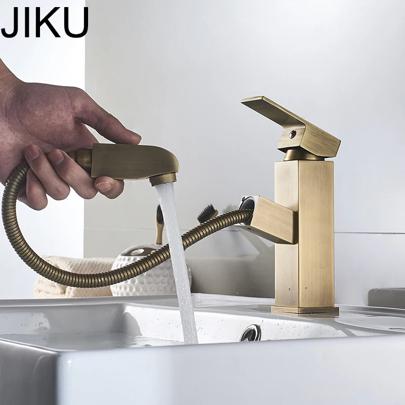 JIKU ванная комната латунный античный ретро кран водопад смеситель для раковины золотые высокие квадратные краны бортике Водопад водопроводный кран