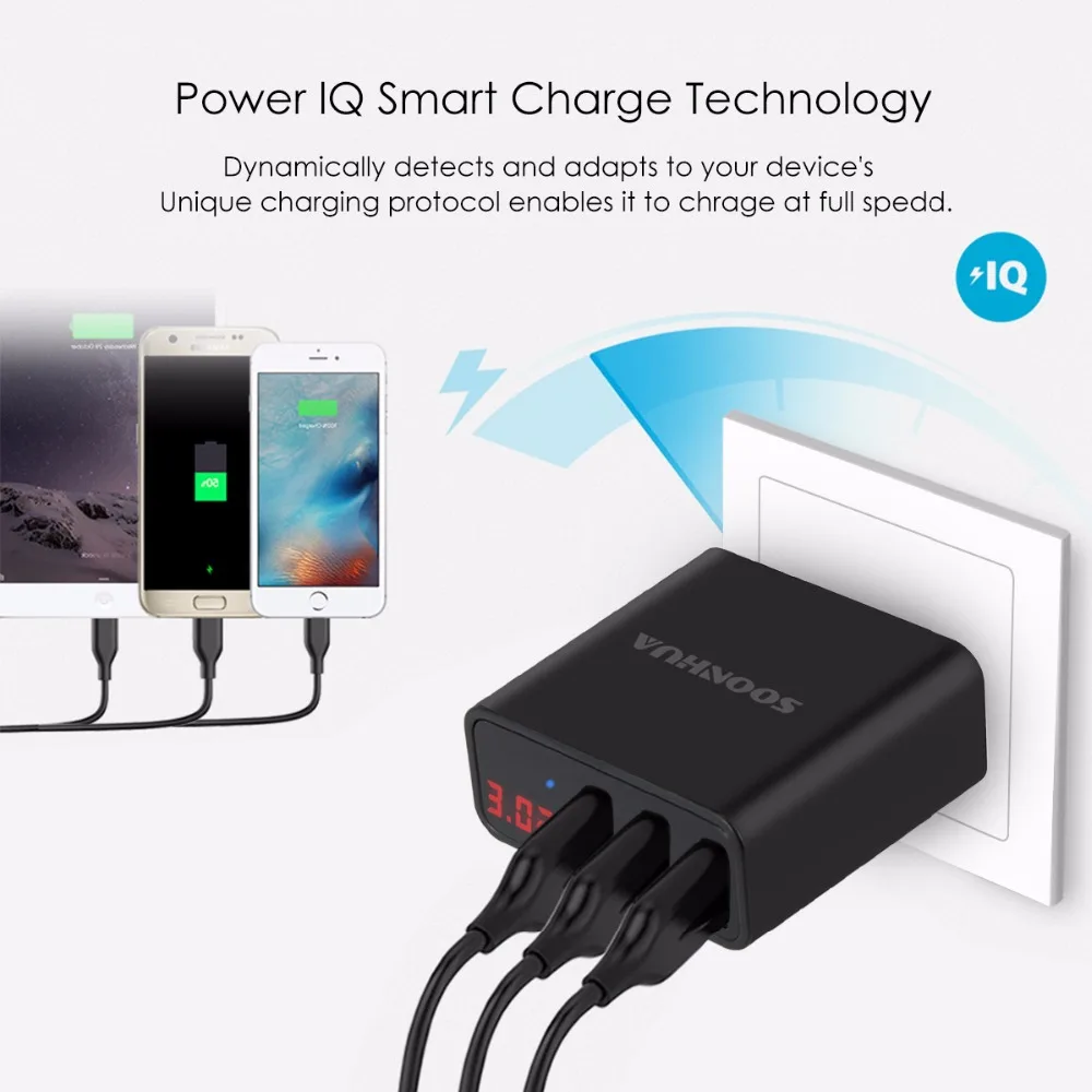 Зарядное устройство SOONHUA универсальное с 3 USB портами и светодиодным