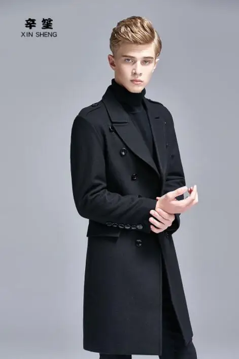 

Autumn winter casual woolen coat men trench coats long sleeves overcoat mens cashmere coat masculino inverno england black