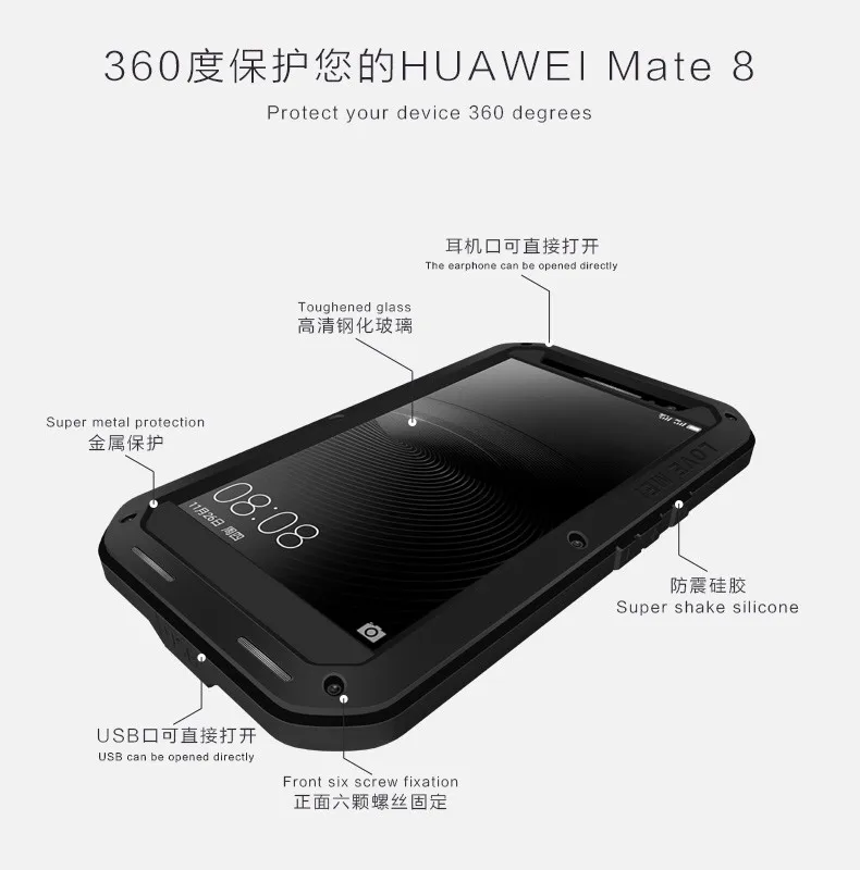 LOVE MEI для HUAWEI mate 8 9 Pro10 Pro P7 P9 P10 plus мощный ударопрочный грязеотталкивающий водостойкий металлический чехол для телефона из стекла