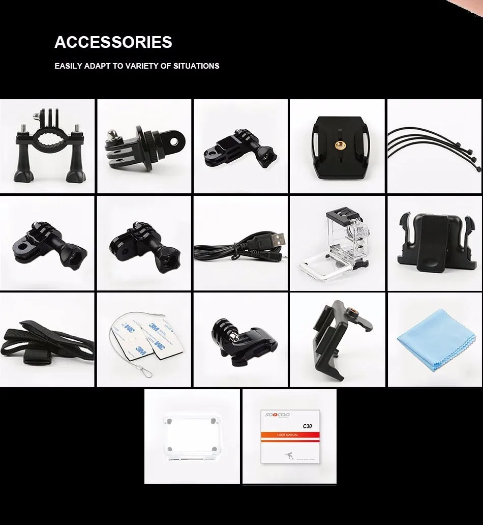 Экшн камера SOOCOO C30/C30R HD 4K Wi Fi 1080P 60 кадров/с 2 0 дюйма|action camera|go action camerago pro camera |