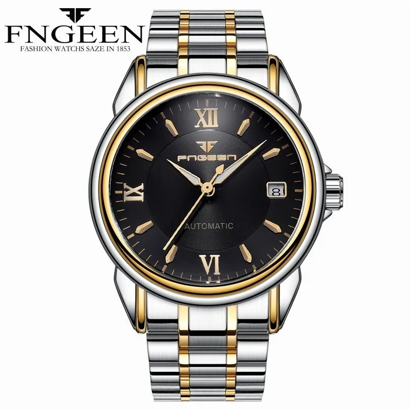 6602 Two Tone Black FNGEEN полный автоматические часы мужские Золото деловые часы водостойкие светящиеся стрелки с датой календари montre automatique homme - Цвет: 6602 Two Tone Black