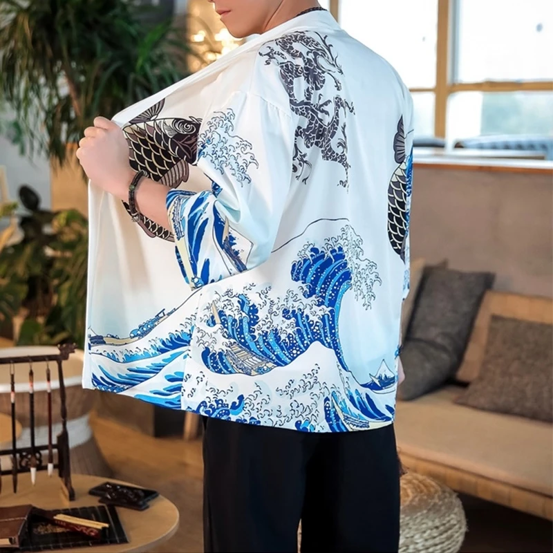 Японское кимоно кардиган для мужчин haori yukata мужской самурайский костюм одежда кимоно куртка мужская кимоно рубашка yukata haori FF001