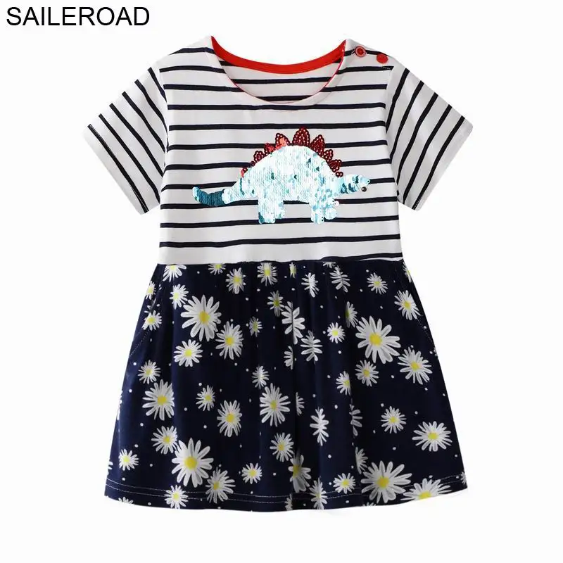 dress389 same photo ПАРУСНАЯ ПЛАТЬЕ Динозавров Платье для девочек 7лет Одежда для девочек Вышивка с пайетками для девочек Платье детские платья - Цвет: dress389 same photo