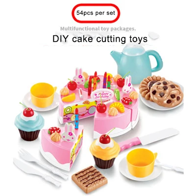 Cake-54pcs-pink Игрушечный торт с днем рождения для Детские Кухонные Игрушки для резки девочек ролевые игровой кухонный набор 1 3 4 лет мальчик девочка образовательный подарок - Цвет: Cake-54pcs-pink