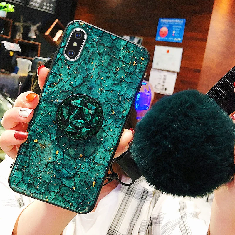 Блестящий чехол для iphone 6 телефона 6s 7 8 Plus XS MAX XR DIY меховой шарик волос +