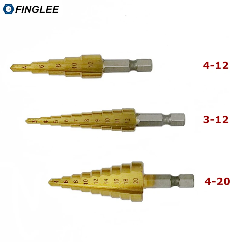 Finglee 3 шт. 1/4 &quotHSS Титан сверла шаг 12 мм 4 20 конуса Механические инструменты набор