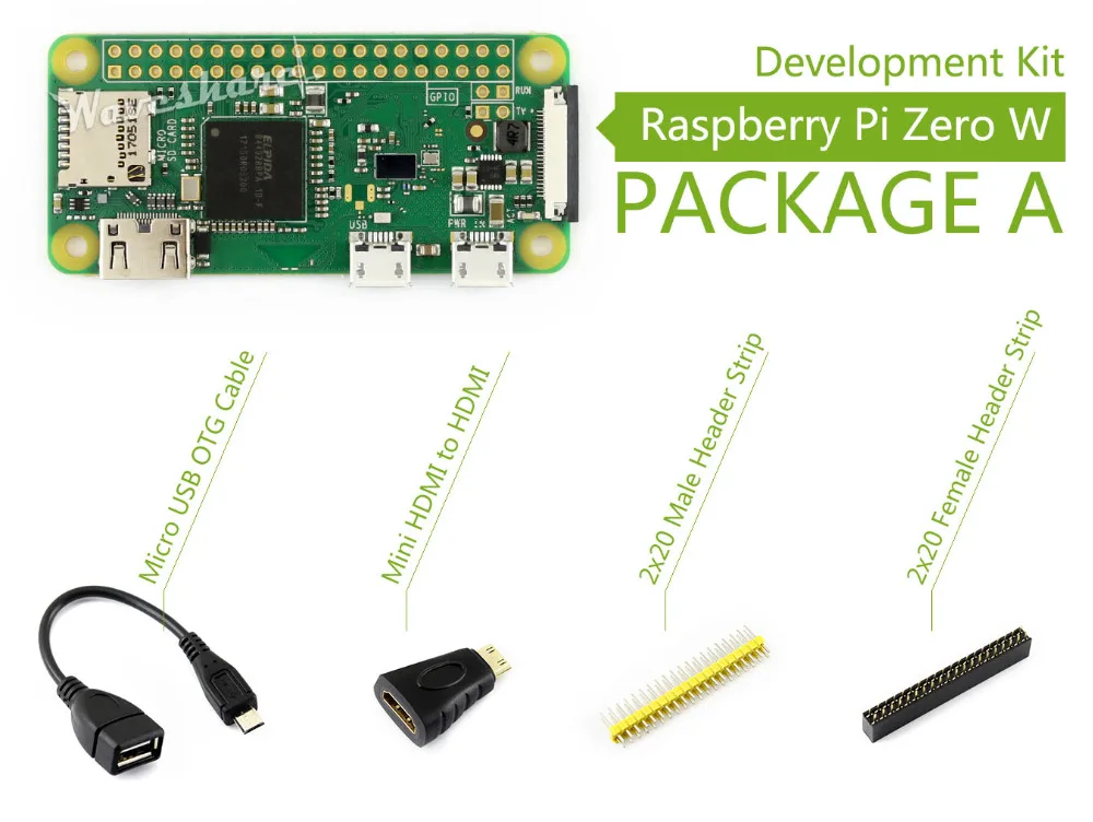 Zero W Package A Basic Development Kit Mini Hdmi To Hdmi Adapter Micro Usb Otg Cable And 2x20-pin Pinheader Strips