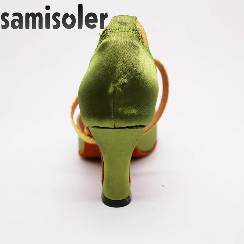 Samisoler Green New Cloth Collocation Shine Ribbons Ballroom Fashion Dance Women Latin Dance Competition Shoes