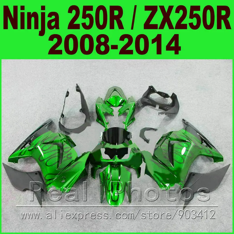 Тела комплект Kawasaki Ninja 250r Обтекатели глянцевый зеленый год 2008 2009 2010 2011 2012 2013 EX250 ZX 250 обтекателя комплекты деталей R4O7