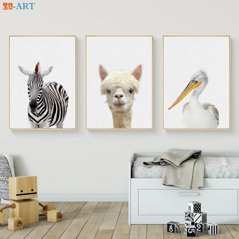 Альпака кенгуру с принтом Зебра Детские картина рисунком животных Детская Wall Art