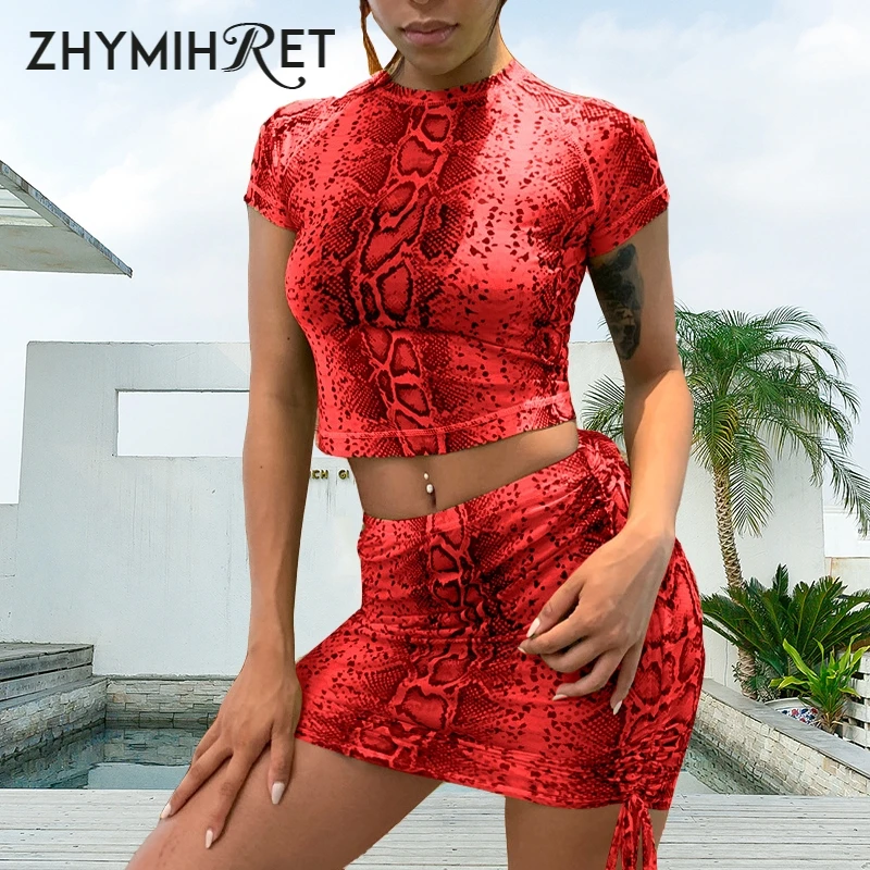 ZHYMIHRET 2021 сетчатый змеиный принт комплект из двух частей Летнее платье для женщин
