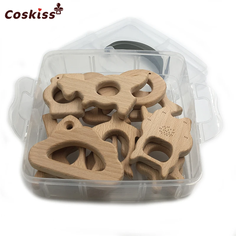 

DIY Baby Teether Toys Set 14pcs Organic Natural Beech Wooden Toy Hand Cut Animal Baby Wooden Teether Make Baby Smart