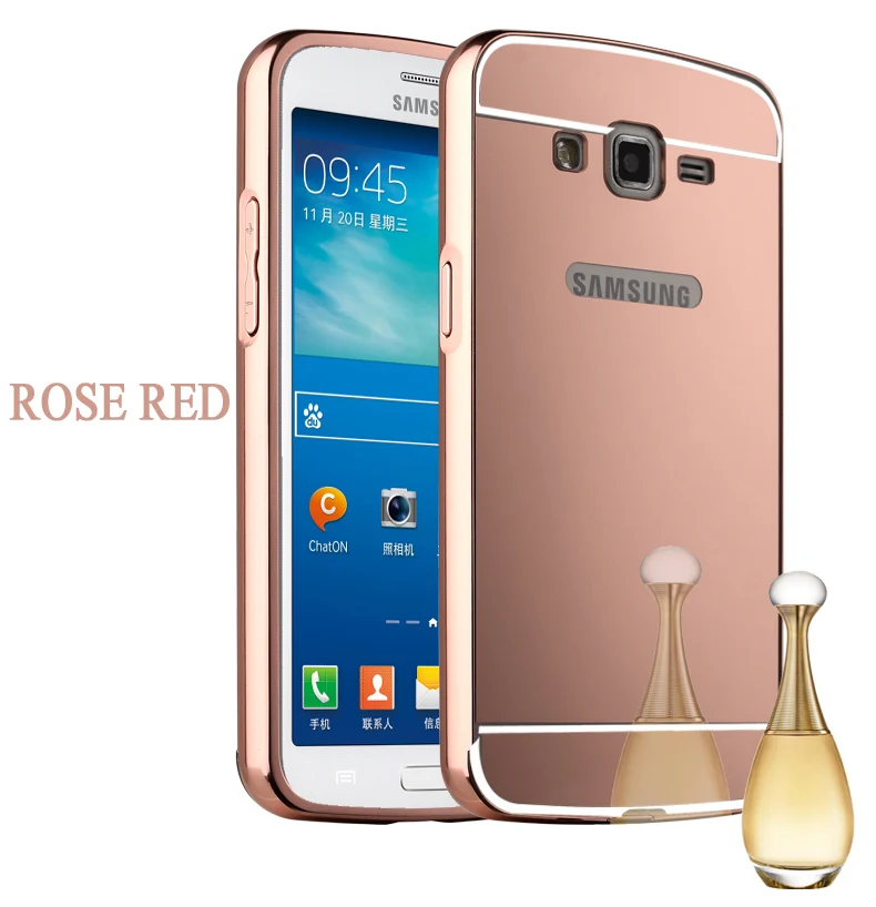 G710 чехол для samsung Grand2 G7102 бампер алюминиевая рамка+ зеркальная акриловая задняя крышка для Galaxy Grand 2 Duos SM 7102 710 чехол s - Цвет: Rose Gold