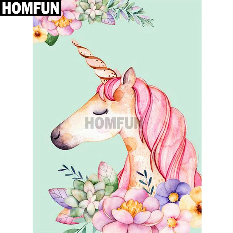HOMFUN полный квадратный/круглый дрель 5D DIY Алмазная картина "Единорог" вышивка крестиком 5D домашний Декор подарок A01872