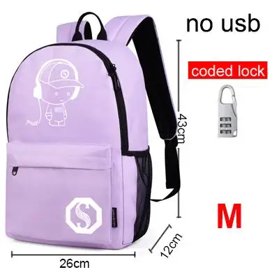 B184-Style6 Новинка, Подростковый рюкзак для школы, светящийся, usb зарядка, противоугонные рюкзаки, школьный рюкзак в мужских повседневных рюкзаках - Цвет: B184-Style6