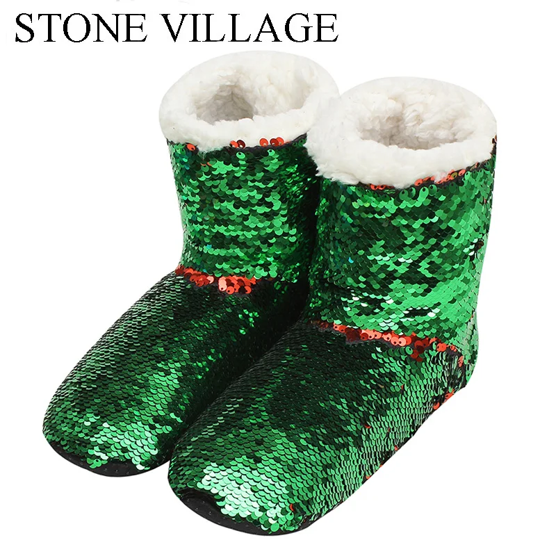 Каменная деревенская расшитая блестками ткань теплые плюшевые домашние тапочки