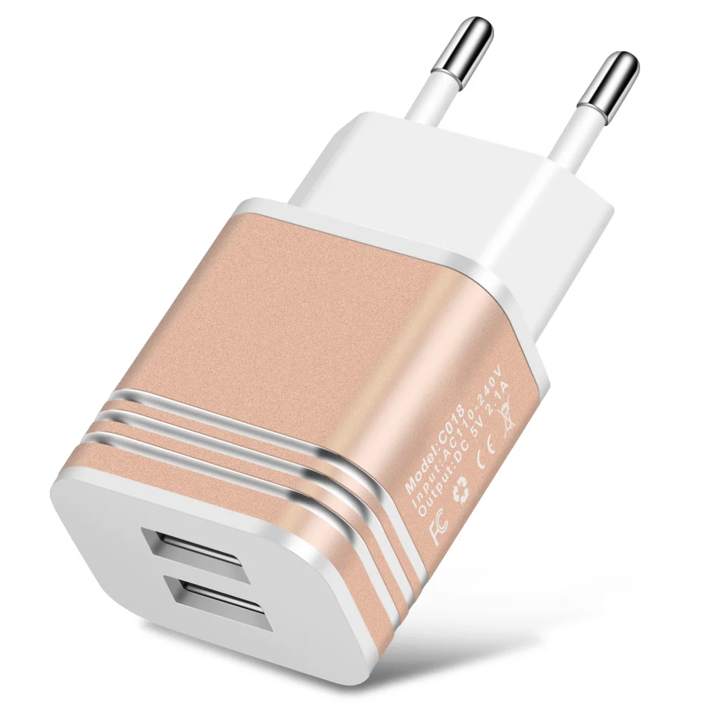 5V 2.1A Путешествия адаптер зарядного устройства с двойным USB настенный Портативный ЕС Подключите мобильный телефон Зарядное устройство для мобильного телефона для iPhone x 7 8 samsung s8 s8plus Xiaomi - Тип штекера: Gold