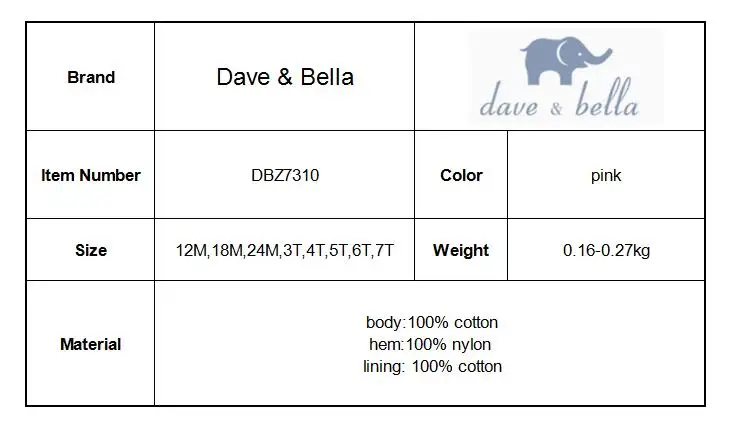 DBZ7310 dave bella/весеннее платье принцессы для маленьких девочек стильная детская одежда с цветным принтом детское платье для малышей