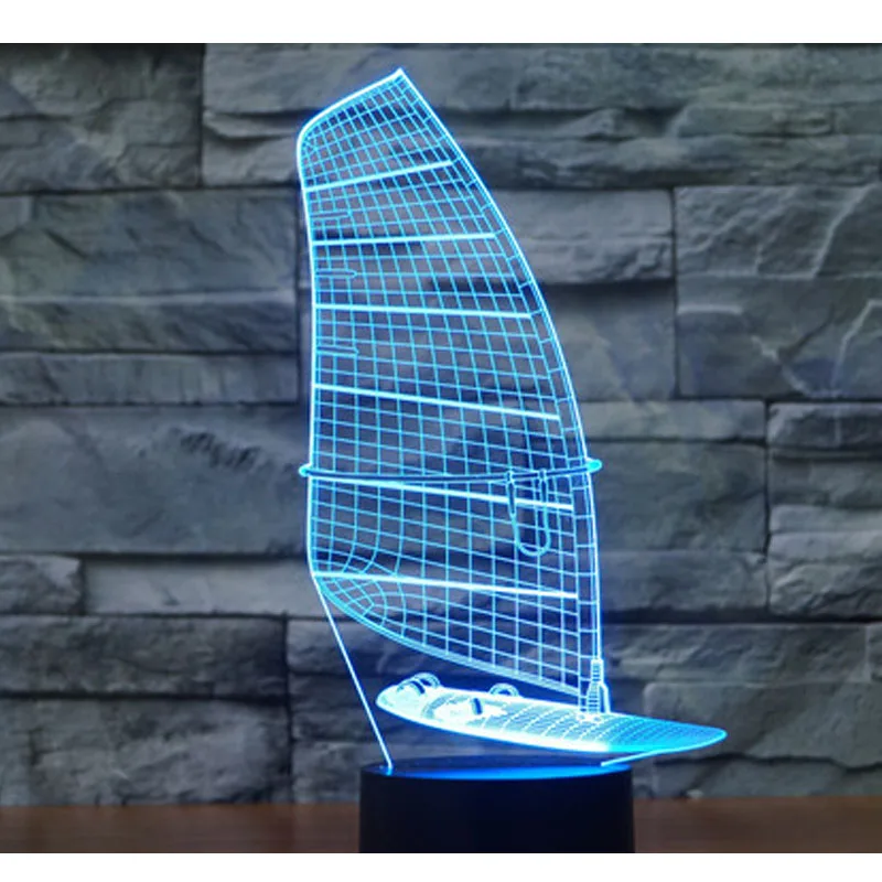 Amazing 3D LED Lamp Ship Sailboat Motion Shape Night Lights with 7 Colors Magical Panel optical illusion light | Лампы и освещение