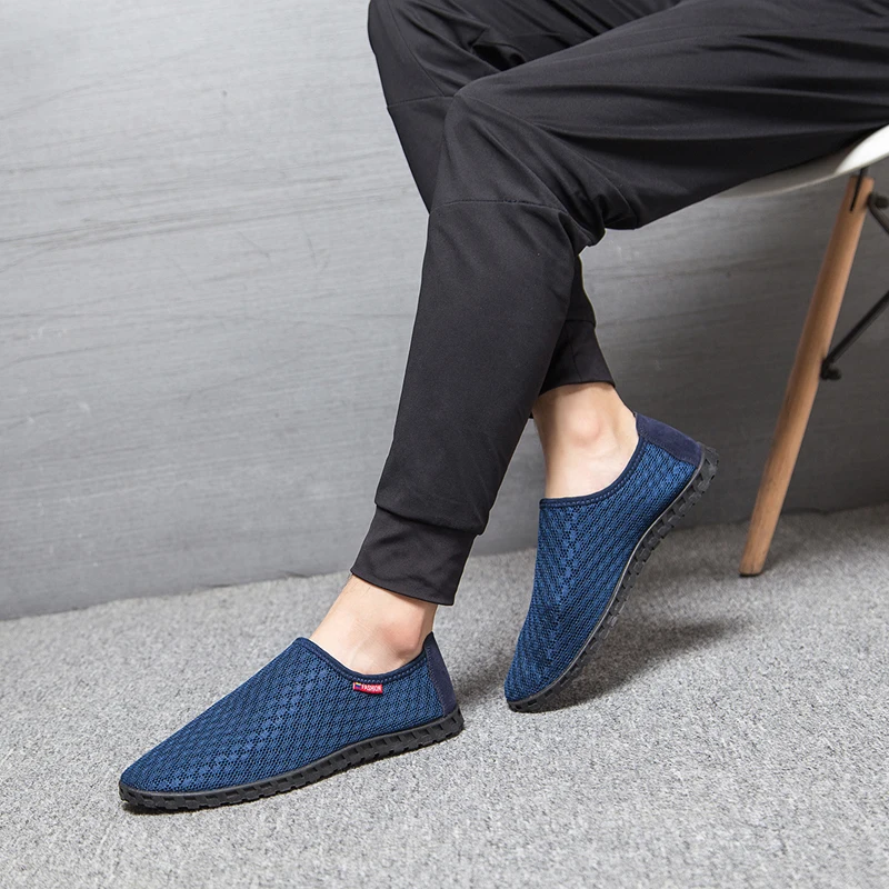 1 шт. Новая Осенняя Повседневная обувь мужские лоферы без застежки в сеточку