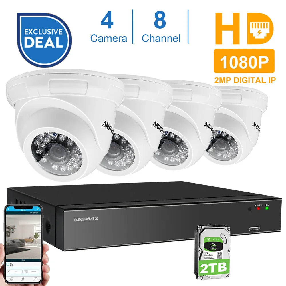 8CH 1080 P POE NVR комплект системы видеонаблюдения 4 шт. 2.0MP вандалоустойчивый Купол