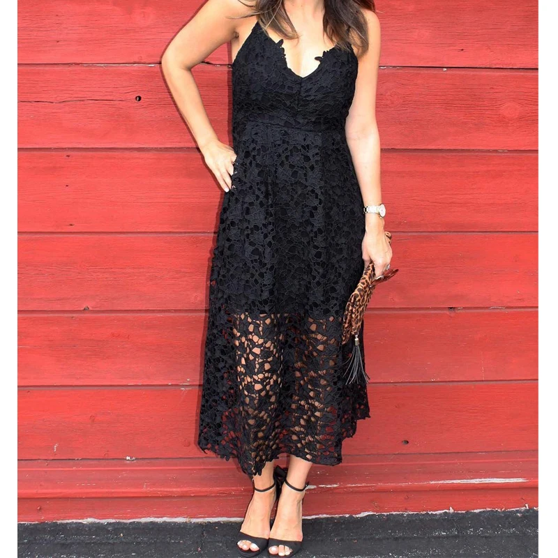 Сексуальное женское белое кружевное платье элегантное длинное без рукавов