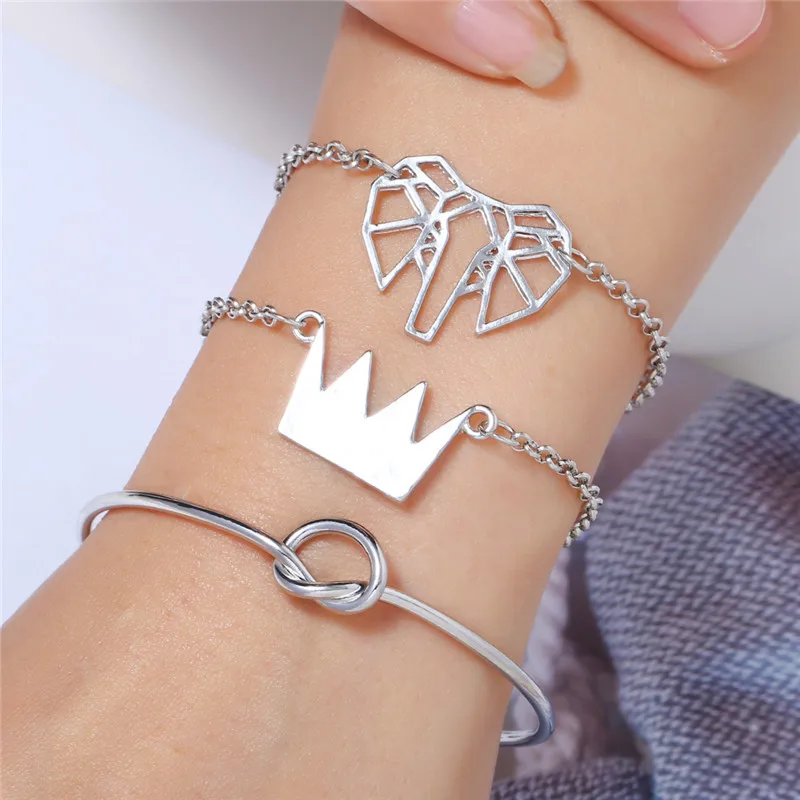

WNGMNGL Classic Multilayer Adjustable Open Female Silver Bracelet 4PCS Set For Women Fashion Jewelry Birthday Present Gift