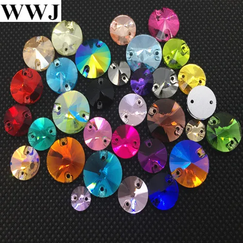 

Link1 All Size&Colors 8mm~18mm Round Rivoli Glass Crystal Sew-on Stone Flatback 2Holes Sewing jewelry Bead DIY beauty decoration