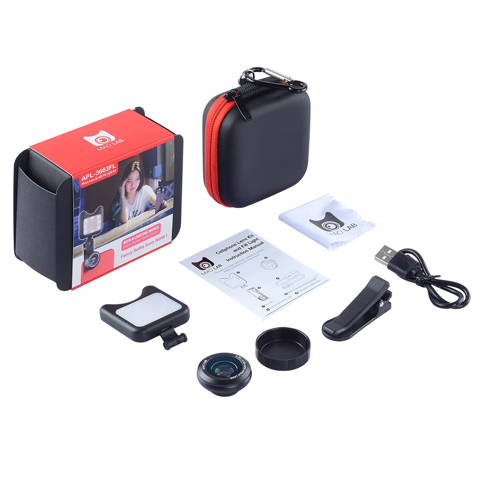 Объектив для телефона APEXEL со светодиодной вспышкой Регулируемая яркость