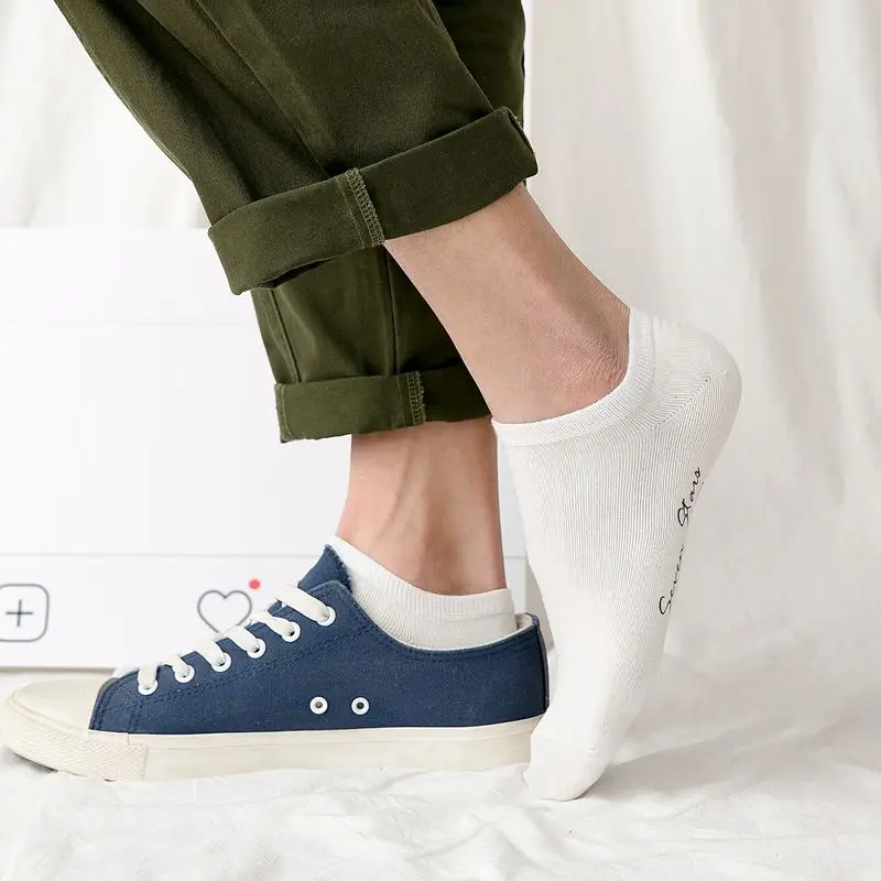 Socks Man 2019 New Spring Men 5 Pairs Cotton Solid Color Short Invisible Letter Breathble High Quality Men's | Мужская одежда
