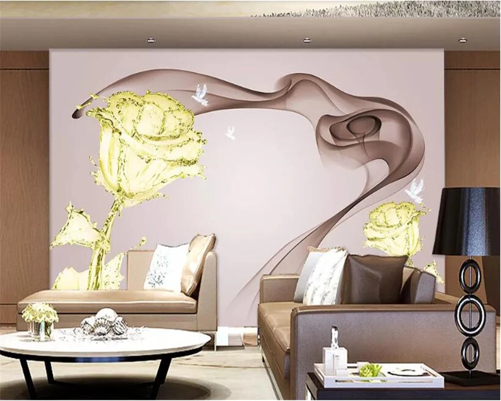 beibehang Vinyl wallSticker wallpaper smoke golden flower rose photo background wall for walls 3 d | Строительство и ремонт