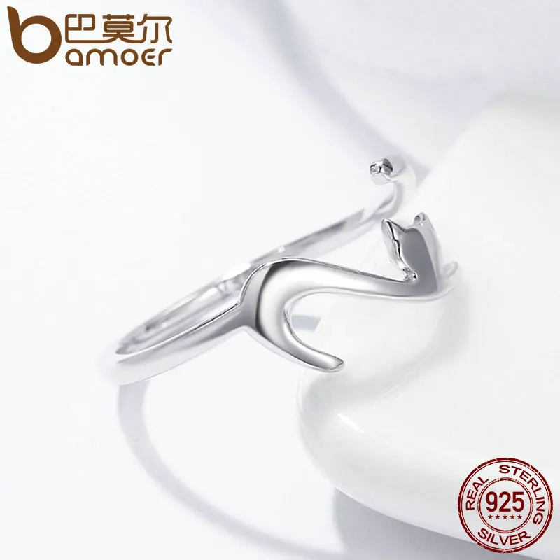 BAMOER 925 пробы Серебряное липкое кольцо с длинным хвостом, Женское кольцо, регулируемое обручальное кольцо, ювелирное изделие SCR220