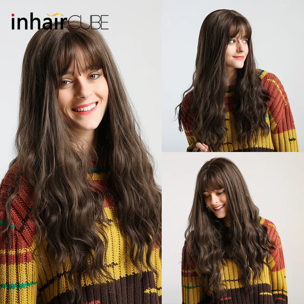 Накладные волосы Inhair Cube женские темно коричневые длинные волнистые Жаростойкие