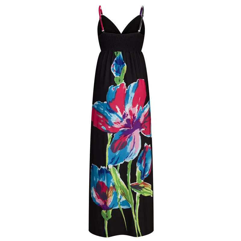 Женское длинное платье из хлопка и полиэстера черное повседневное Макси в