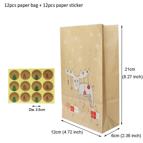 12pcs moose 12 шт Рождественский крафт-бумажный пакет лиса лося Снежинка подарочный бумажный пакет бумажные наклейки рождественские конфеты еда печенье упаковочные бумажные пакеты - Цвет: 12pcs moose