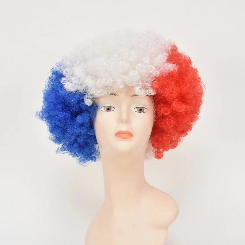Soccer fan hair France Football Match Wig Blast Head Clown Headgear National Flag Cosplay Halloween Party Accessory | Игрушки и хобби