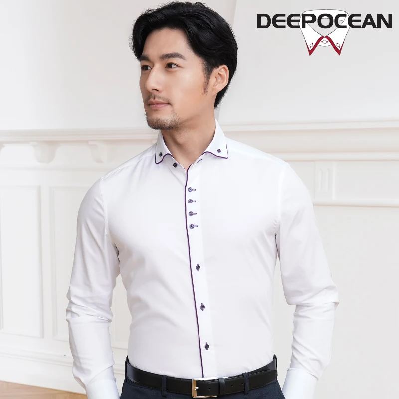 Мужская хлопковая рубашка деловая модная однобортная однотонная мужская