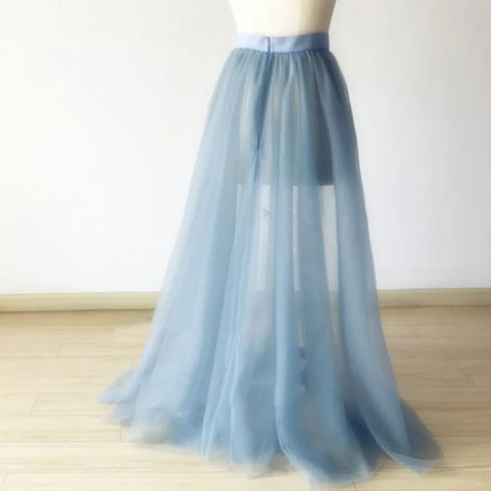 Женская юбка пачка со съемным шлейфом Dusty Blue недорогая из тюля для выпускного