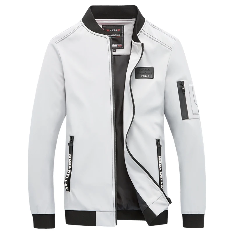 Серый Курточка бомбер Для мужчин Повседневное Slim Fit Для мужчин s куртка на молнии легкий модные однотонные Для мужчин s пальто тонкий мужской верхней одежды ветровка - Цвет: Серый