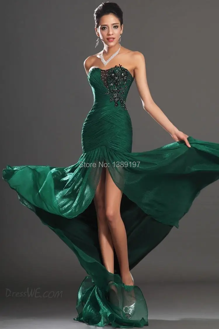 Attractive Strapless Trumpet/Mermaid Split Front Zipper Up Court Train Evening Dress|trumpet instrument|trumpet mermaid wedding dressestrumpet pocket