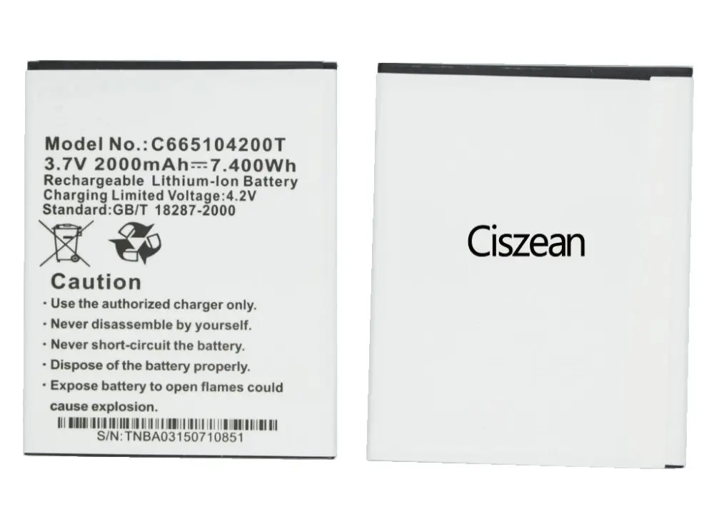 Ciszean 2x3 7 V 2000mAh Замена Батарея + Универсальный Зарядное устройство C665104200T сенсорная