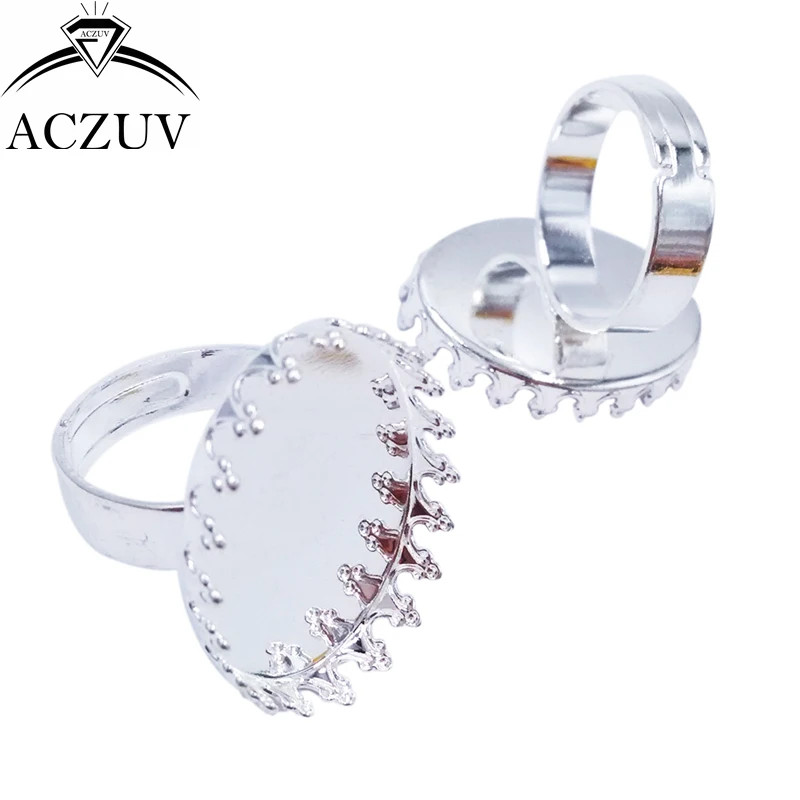 

100pcs Silver Plated 13x18mm 18x25mm Adjustable Ring Blanks Base Copper Metal Cabochon Rings Settings TJZT008